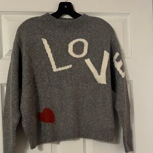 Lou & Grey Gray Sweater with White 'Love' and Red Heart